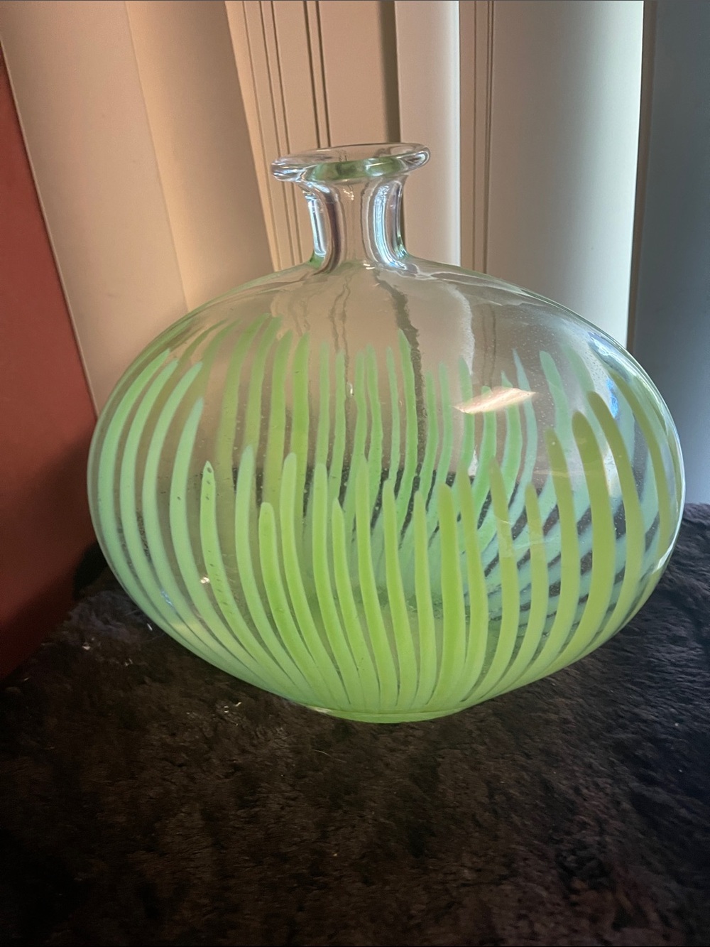 Unique Decorative Glass Bubble Vase with Lime Green stripe